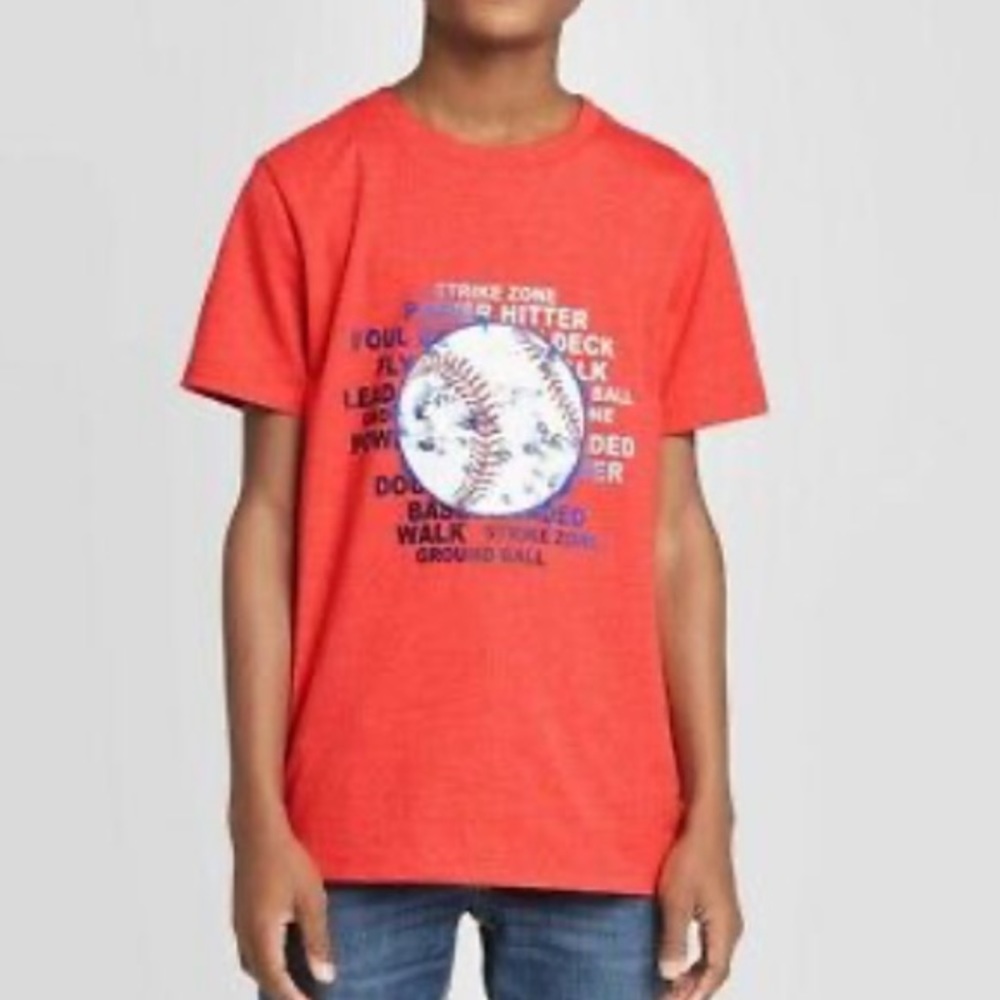 Cat & Jack Baseball Graphic Shirt Size Medium Short Sleeve Red